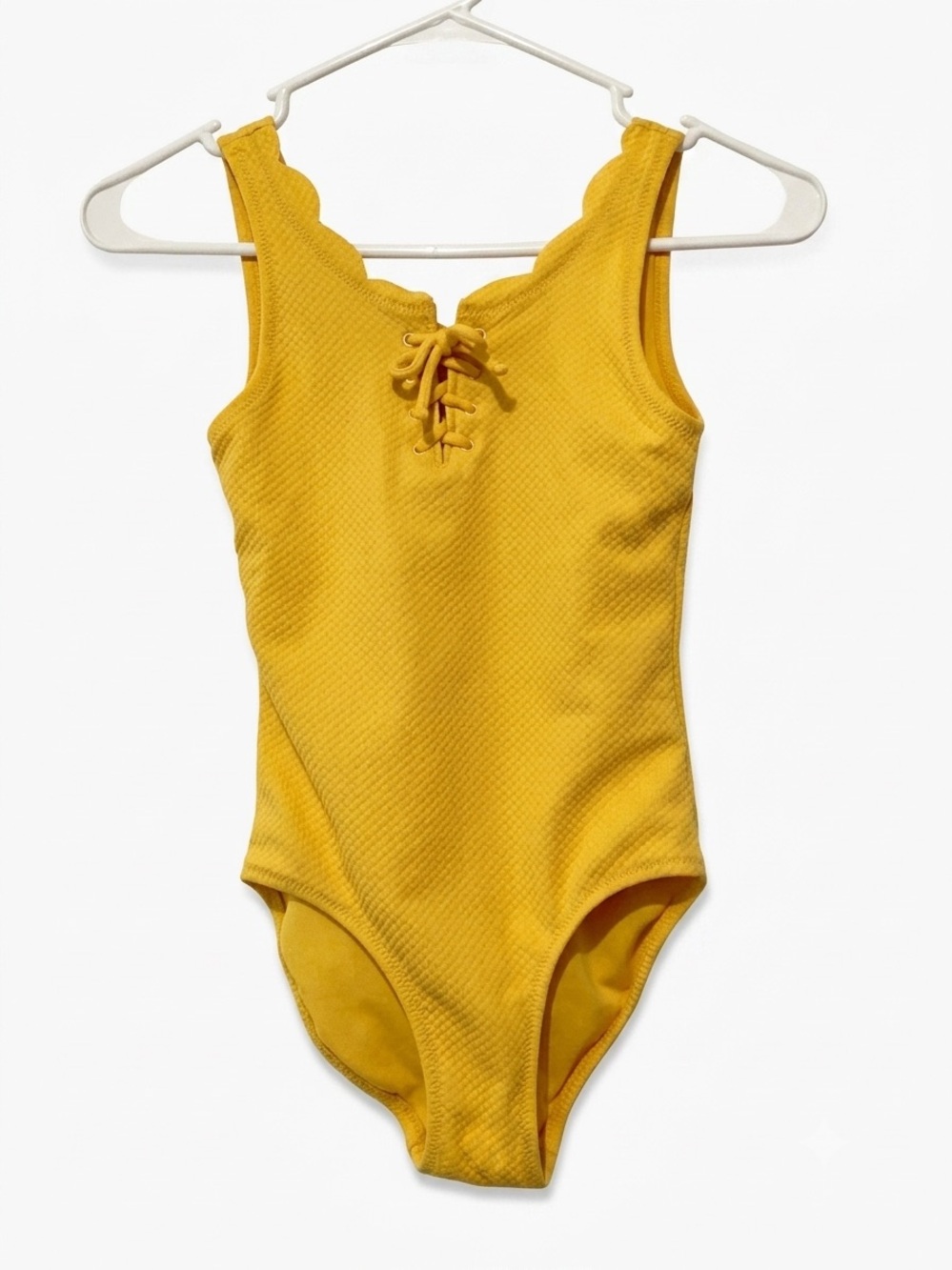Old Navy Girls Mustard Yellow Scalloped Bathing Suit M Swimsuit One Piece Summer